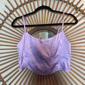 Aerie Lavender Satin Crop Top with Smocked Back Corset Style Size M NWT Feminine